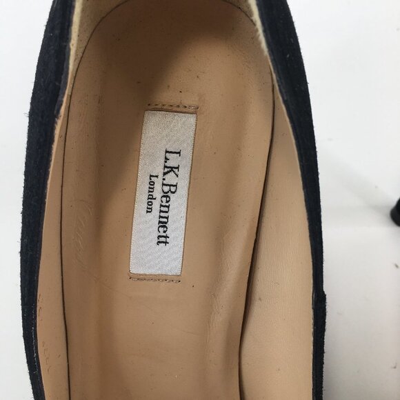 L.K. Bennett Black Suede Peep Toe Heels Size 39.5 - Picture 7 of 10